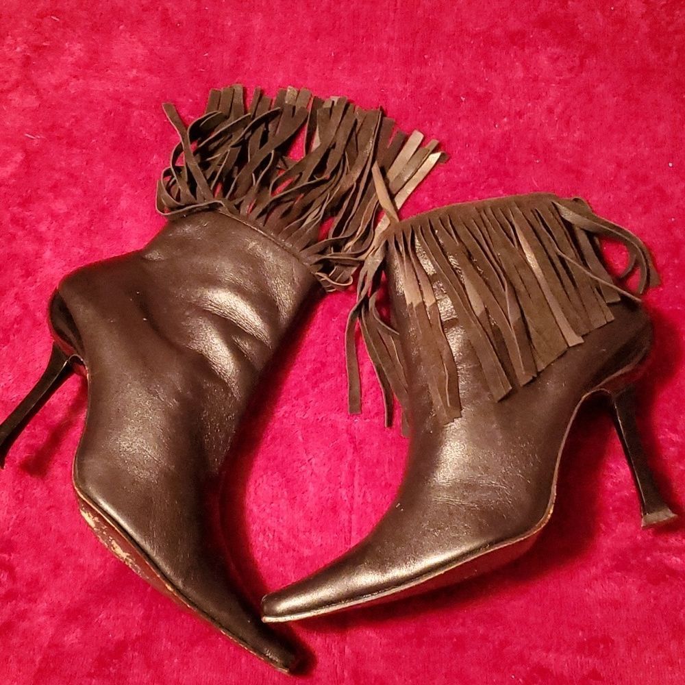 Paco Gil Sexy Black Heeled Fringe Leather Boots Size‎ 6
